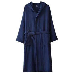 UUNBS Dames katoenen gaasjassen, lichtgewicht zachte absorberende badjas met capuchon, comfortabele ademende loungewear en nachtkleding,1 dark blue,L