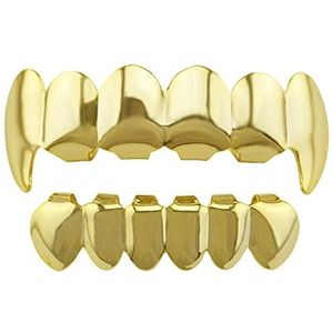 Gold Plated Grillz Mouth Teeth - 18K Plated Gold Custom Hip Hop Shiny 6 Teeth Top and 6 Bottom Teeth Grills, Rapper Costume Accessories for Men Women Gift Xzan
