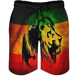 Lion Reggae Jamaica Zwembroek voor heren, bedrukte boardshorts, strandshorts, badmode, badpakken met zakken, M