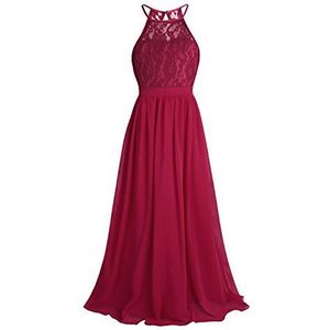 Agoky Feestelijke meisjesjurk voor bruiloft, feest, lange bruidsmeisjesjurken, zomer, chiffon, prinses, bloemenmeisjesjurk, maat 104-164, wijnrood, 152