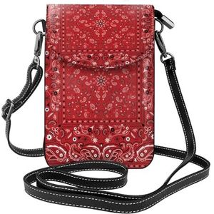 Vrouwen Crossbody Tas, PU Crossbody Portemonnee Portemonnee Mobiele Telefoon Portemonnee Kleine Schoudertas,Kleurrijke Bandana Rode Paisley Bandana, zoals afgebeeld, Eén maat