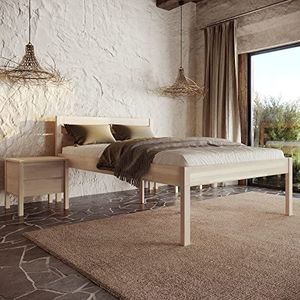 Bed 160x200 cm in Geolied Hout - Triin Scandi Style Hoogslaper Zonder Lattenbodem - Gelamineerd berkenhout - Natuurlijke kleur - Steunen 350 kg