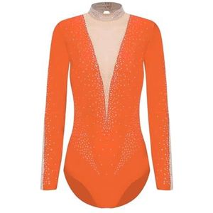 NUOYIXUAN Gymnastiekpakken voor dames, balletdanspak van transparant mesh, patchwork, body met lange mouwen voor dames, kunstschaatsen jumpsuit yoga (oranje, L)