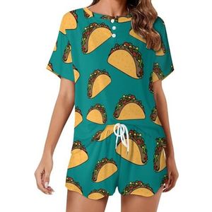 Mexicaanse taco's grap zachte dames pyjama korte mouw pyjama loungewear met zakken cadeau voor thuis strand 5XL