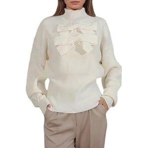 GKEIOSHQIL Damesstriktrui Schattige Lange Mouw Coltrui Herfst Gezellig Gebreid Effen Los Trendy Pullover Top,Wit,L