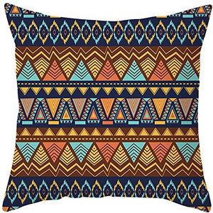 Ethereval Linnen Outdoor Kussenslopen Tropisch Kussen Pasen Abstract Driehoek Patroon Bank Voor Zomer Banken En Banken Donkerblauw Geel - 50x50cm