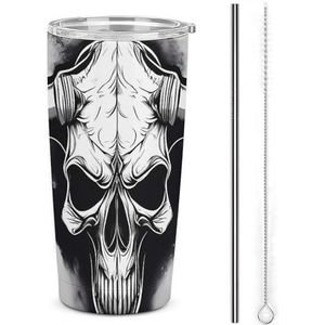 AQRJLPM Bull Skull Car Cup RVS beker met rietje en deksels lekvrij geïsoleerde roestvrij staal reizen koffiemok pobtable voor koude warme dranken kamperen
