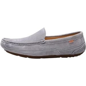 Loafers for heren, vierkante neus, effen kleur, kunstleer, loafers, antislip, comfortabele, flexibele wandelschoenen, instappers (Color : Grey, Size : 40 EU)