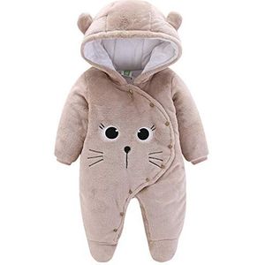 JiAmy Baby Winter Hooded Romper Fleece Sneeuwpak Jumpsuit Cartoon Kat Outfits 0-12 Maanden, Bruin, 3-6 Maanden