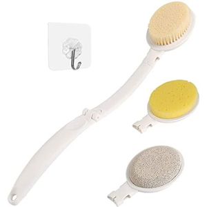LFJ - Badborstel - 3-in-1 - Opvouwbare Body-Scrubber met Lange Steel en Borstelspons