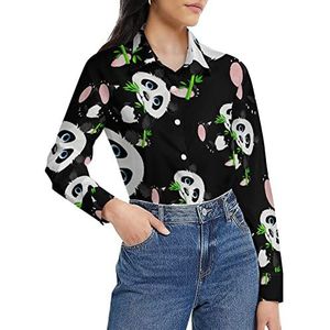 Big Face Panda damesshirt met lange mouwen en knoopsluiting, casual werkshirts, tops, S