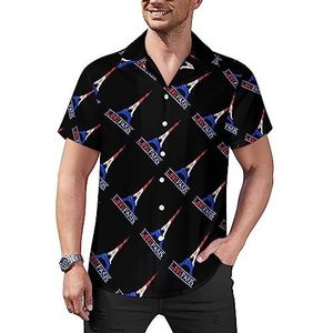 I Love Paris France Eiffeltoren heren casual button-down shirts korte mouw Cubaanse kraag T-shirts tops Hawaiiaans T-shirt 2XL