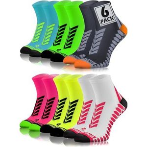 Sesto Senso Sportsokken Dames Heren Korte Sport Sokken Hardloopsokken 3-12 Paar Grafiet Grijs Groen Turkoois Wit Geel Roze 39-42 6 Pack Mix