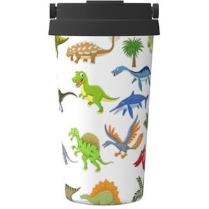 FRGMNT Cartoon Dinosaurus Afbeeldingen Print Thermische Koffie Mok,Reizen Geïsoleerde Deksel RVS Tumbler Cup voor Thuiskantoor Outdoor