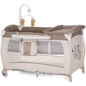 hauck Campingbedje Babycenter Zoo 120x60cm - Met Verschoontafel, Opbergvakken & Muziekmobiel - In 2 hoogtes verstelbaar - 0-3 jaar - Beige Bruin