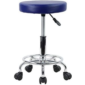 KKTONER PU lederen ronde rolkruk met voetsteun, draaibaar, hoogteverstelling, medische spa, opstellen, salon, tattoo, werk, kantoor, massagekrukken, taakstoel (blauw)