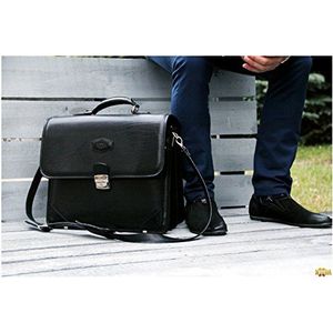 Designer Handgemaakte Echte Plantaardige Gebruinde Lederen Aktetas Laptop/Messenger Bag (Zwart)