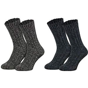 Piarini 2 paar ABS Noorse sokken schapenwol - stoppersokken gebreid met antislip - huissokken met noppen - wollen sokken, 1 x antraciet + 1 x blauw, 39-42 EU