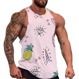 Eenhoorn Flamingo Ananas Tanktop voor heren, grafische mouwloze bodybuilding-T-shirts, casual strand-T-shirt, grappig sportschool-spierweefsel