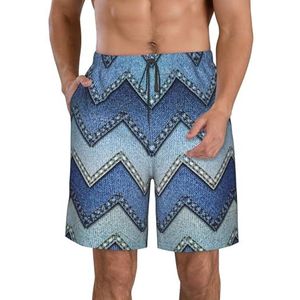 JIAWUJYNB Gradiënt blauwe denim print heren strandshorts zomer shorts met sneldrogende technologie, lichtgewicht en casual, Wit, M