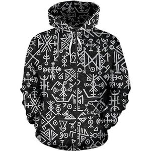 Viking runen t-shirt, pullover, hoodie met trekkoord met rits Noorse mythologie tattoo, amulet sweatshirt, korte mouw jas, mannen en vrouwen (Color : Zippered hoodies, Size : XXL)