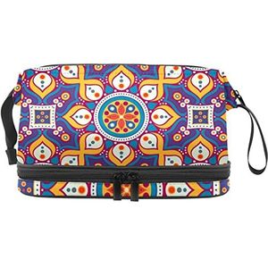 Grote capaciteit reizen cosmetische tas,make-up tas,Waterdichte make-up tas Organizer, Mandala naadloze patroon, Meerkleurig, 27x15x14 cm/10.6x5.9x5.5 in