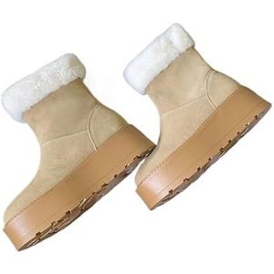 WJIAYAO Snowboots Vrouwen Wol Koe Suede Ronde Neus Dikke Zool Platform Vrouwen Snowboots Hoge Hakken Slip Op Effen Kleur Beknopte Winter Vrouwelijke Schoenen, Abrikoos, 40 EU