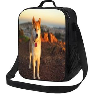 EgoMed Lunchtas, Duurzame Geïsoleerde Lunchbox Herbruikbare Tote Bag Koeltas voor Werk SchoolShiba Inu Huisdieren Honden Zonsondergang Bokeh Shiba Inu