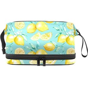 Grote capaciteit reizen cosmetische tas,Citrusvruchten geel citroen patroon, make-up tas, waterdichte make-up tas organisator, Meerkleurig, 27x15x14 cm/10.6x5.9x5.5 in