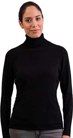 CASH-MERE.CH - Damestrui - Zwart - 100% Kasjmier - Rolkraag 2-draads