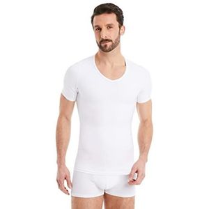 FINN Figuurvormend compressieshirt voor heren, met buikweg-effect, korte mouwen, shapewear, onderhemd van katoen, body shaper voor een platte buik, wit, 4XL