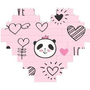 Roze pandapatroon gedrukt bouwstenen blok puzzel hartvormige foto DIY bouwsteen puzzel gepersonaliseerde liefde baksteen puzzels voor hem, voor haar, voor geliefden