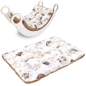 Vloerkussen groot 70x110 cm - zitkussen kinder vloer speelkleed baby vloermatras kinderkamer Minky Slaapbeer met khaki