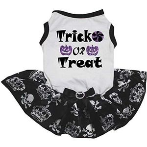 Petitebelle Halloween Trick Of Treat Pompoen Shirt Tutu Puppy Hond Jurk, Large, Wit/Kroon Schedel