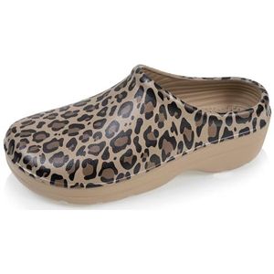 Isotoner Damesklompen voor tuinieren, comfortabel, duurzaam en licht, Luipaard., 36 EU
