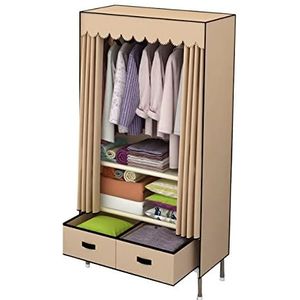 Draagbare stoffen canvas kledingkast, Met hangstang, for slaapkamer,(Brown)