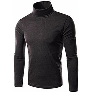 HAHAEMMA Mann Turtle Polo Neck Rolkraag Lange Mouw Katoen Onderkant T-shirt Jumper Tops Slank Effen Winter Elastische Tops Bovenstuk Trui, donkergrijs, M