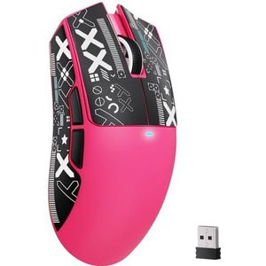 ATTACK SHARK X11SE Draadloze Gamingmuis, 63 g Superlicht Met PixArt PAW3311 Sensor, 22000 DPI, Tri-Mode BT/2.4Ghz/Bedraad, 1000Hz, 300mAh Batterij, Dubbele Driver, voor PC/Mac (Bessenrood met tape)