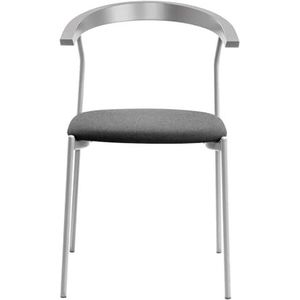 Glam_ee Bis Chair, designstoel voor keukenbars en cafés met aluminium geverfde metalen structuur, aluminium beukenhouten rugleuning, antraciet stoffen zitting