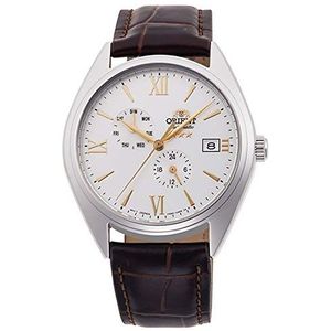 Orient Heren analoog automatisch horloge met lederen armband RA-AK0508S10B, zilver-bruin-wit-goud, riem