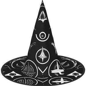 SSIMOO Bovennatuurlijke symbolen zwarte Halloween-feesthoed, grappige Halloween-hoed, kostuumaccessoire voor Halloween-feestdecoratie,