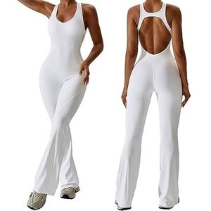 Vrouwen Flare Jumpsuits Sexy Mouwloze U-hals Casual Yoga Tank Workout Rompertjes(C,X-Large)