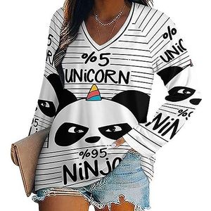 Nieuwe Panda Eenhoorn Vrouwen Casual Lange Mouw T-shirts V-hals Gedrukt Grafische Blouses Tee Tops M