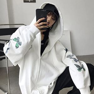 Vrouwelijke kleding Zip Hoodie Dames Goth Hoodies Kawaii Jacket Vintage lange mouw kleren Sweatshirt Y2K Dames Harajuku Top-White,XL