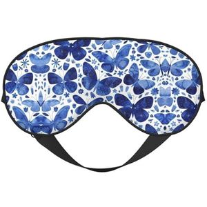 Zacht ademend slaapmasker met blauwe vlinders print, lichtblokkering, verstelbare riem, slaapmasker voor reizen, nachtwerk, kantoor