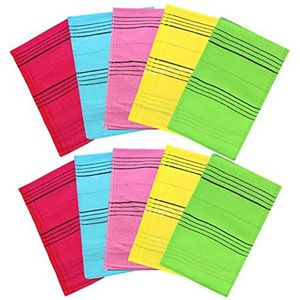 NOPIGO Premium groot formaat 5 kleuren, 10 stuks, Koreaanse exfoliërende body scrubber voor douche, Aziatische exfoliërende badwashandje voor dode huid, badspons.