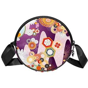 Ronde Crossbody Tas Messenger Bag Purse voor Vrouwen Japanse Vintage Cherry Bloem Patroon, Meerkleurig, 6.7x6.7x2.3 in, Sling Rugzakken