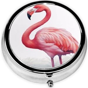 Schattige flamingo's draagbare pillendoos - ronde pillenorganisator, doseerkoffer, 3 compartimenten medicijnpillendoosje voor reizen, kleine pillendoos voor portemonnee en zak