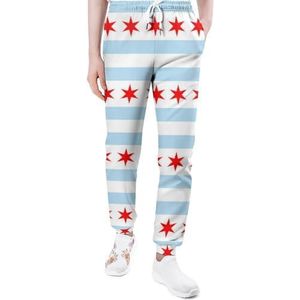 Flag of Chicago Joggingbroek voor heren, casual joggingbroek, sportbroek, loungebroek met zakken voor vrouwen