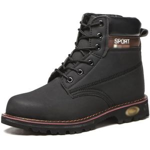 Werkschoenen met stalen neus, laarzen for heren, modieuze veiligheidsschoenen van leer, hoge antislip-arbeidsbeschermingsschoenen, sneeuwlaarzen (Color : Black, Size : 37 EU)